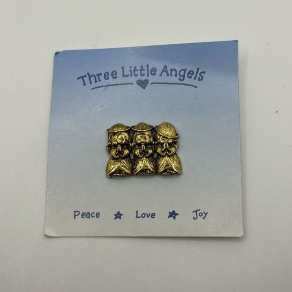 Vintage‎ Three Little Angels Gold Tone Pin Brooch 1980s - Picture 2 of 4